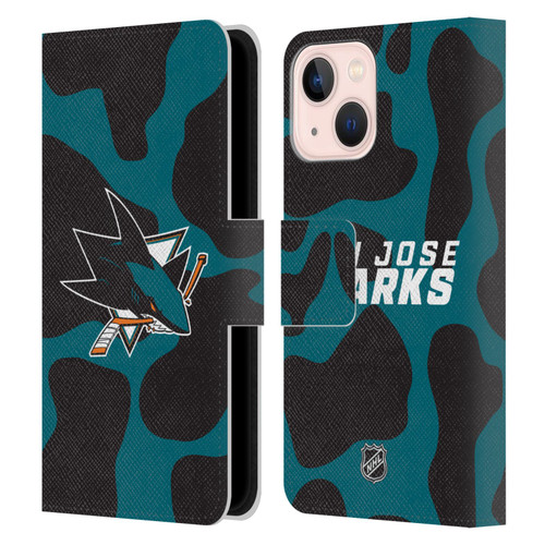 NHL San Jose Sharks Cow Pattern Leather Book Wallet Case Cover For Apple iPhone 13 Mini