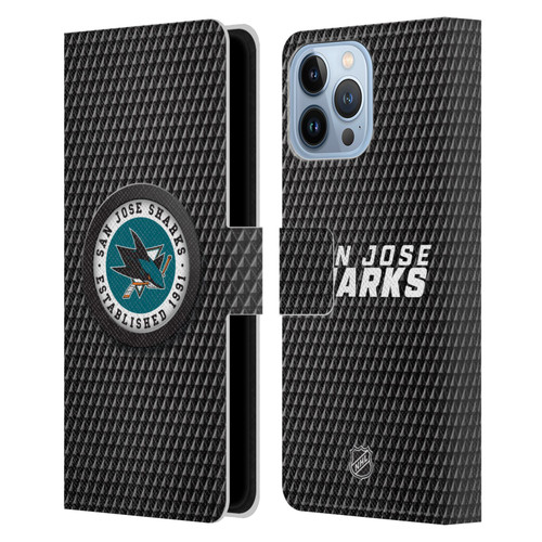 NHL San Jose Sharks Puck Texture Leather Book Wallet Case Cover For Apple iPhone 13 Pro Max