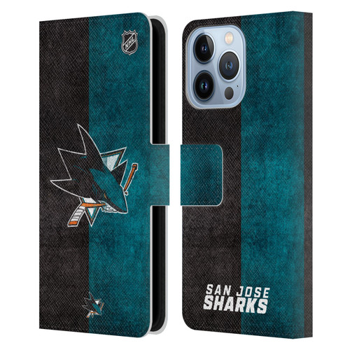 NHL San Jose Sharks Half Distressed Leather Book Wallet Case Cover For Apple iPhone 13 Pro