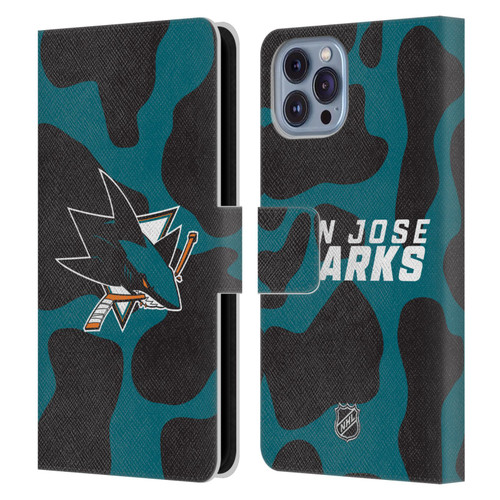 NHL San Jose Sharks Cow Pattern Leather Book Wallet Case Cover For Apple iPhone 14