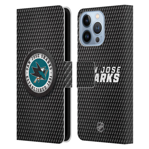 NHL San Jose Sharks Puck Texture Leather Book Wallet Case Cover For Apple iPhone 13 Pro