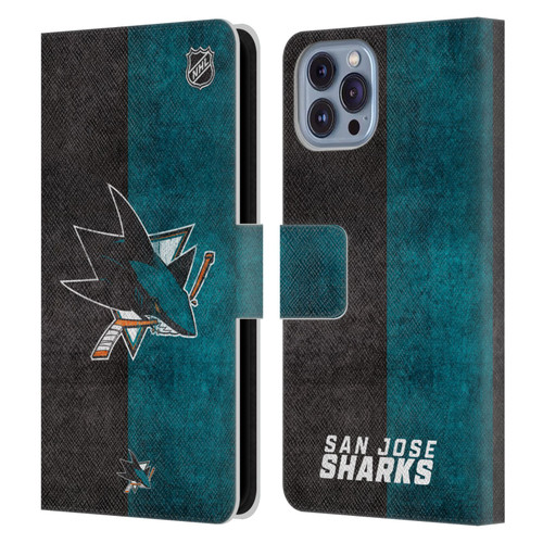 NHL San Jose Sharks Half Distressed Leather Book Wallet Case Cover For Apple iPhone 14