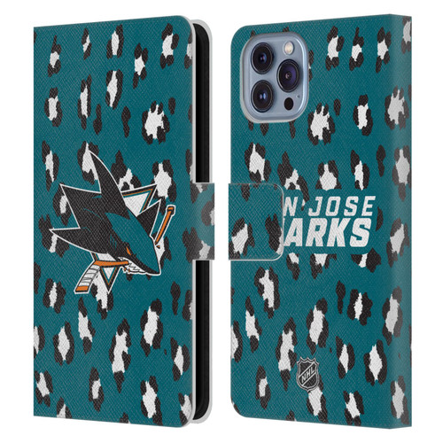 NHL San Jose Sharks Leopard Patten Leather Book Wallet Case Cover For Apple iPhone 14