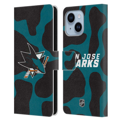 NHL San Jose Sharks Cow Pattern Leather Book Wallet Case Cover For Apple iPhone 14 Plus