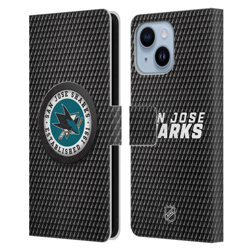 NHL San Jose Sharks Puck Texture Leather Book Wallet Case Cover For Apple iPhone 14 Plus