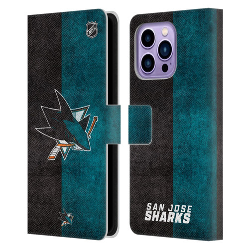 NHL San Jose Sharks Half Distressed Leather Book Wallet Case Cover For Apple iPhone 14 Pro Max