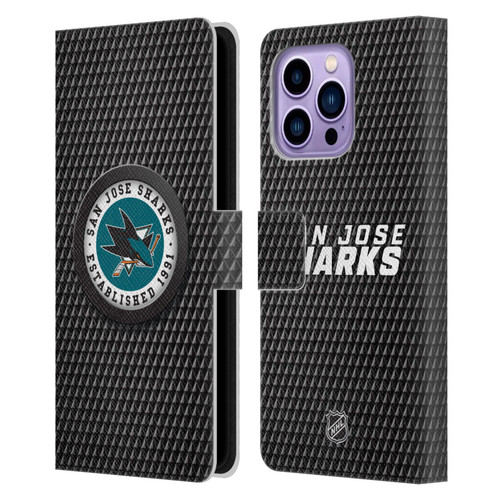 NHL San Jose Sharks Puck Texture Leather Book Wallet Case Cover For Apple iPhone 14 Pro Max