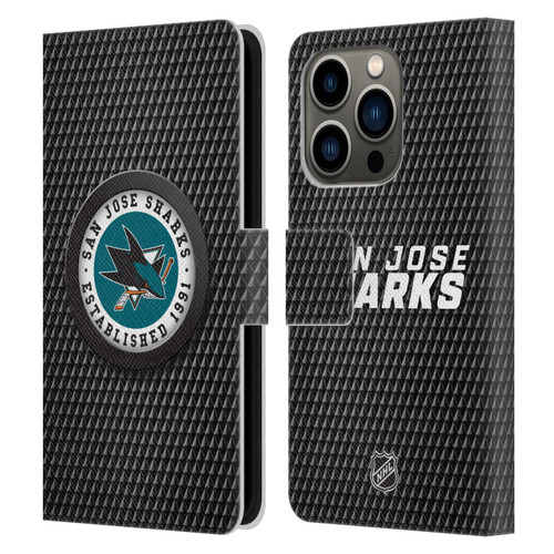 NHL San Jose Sharks Puck Texture Leather Book Wallet Case Cover For Apple iPhone 14 Pro