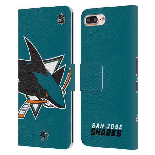 NHL San Jose Sharks Oversized Leather Book Wallet Case Cover For Apple iPhone 7 Plus / iPhone 8 Plus