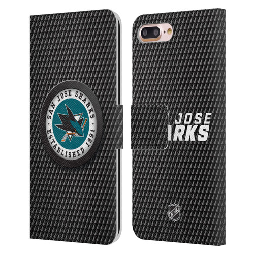 NHL San Jose Sharks Puck Texture Leather Book Wallet Case Cover For Apple iPhone 7 Plus / iPhone 8 Plus