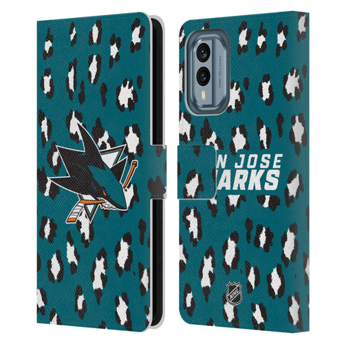 NHL San Jose Sharks Leopard Patten Leather Book Wallet Case Cover For Nokia X30
