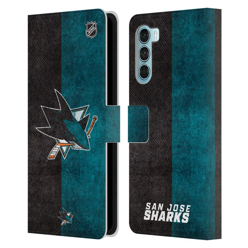 NHL San Jose Sharks Half Distressed Leather Book Wallet Case Cover For Motorola Edge S30 / Moto G200 5G