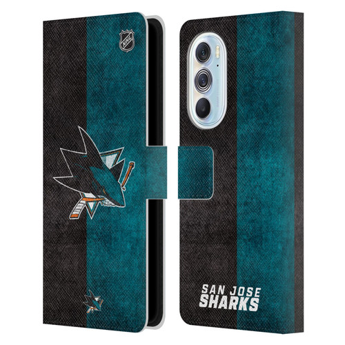 NHL San Jose Sharks Half Distressed Leather Book Wallet Case Cover For Motorola Edge X30