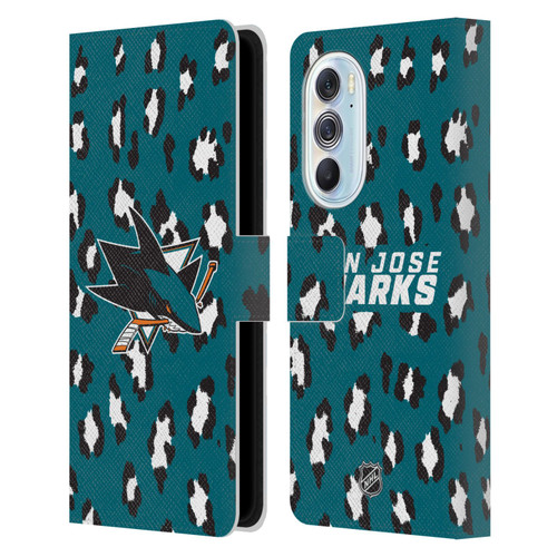 NHL San Jose Sharks Leopard Patten Leather Book Wallet Case Cover For Motorola Edge X30