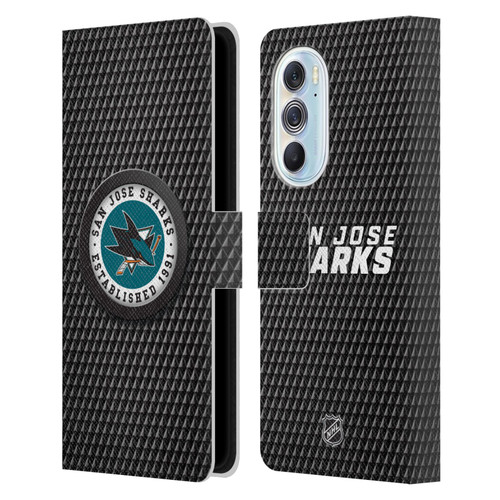 NHL San Jose Sharks Puck Texture Leather Book Wallet Case Cover For Motorola Edge X30