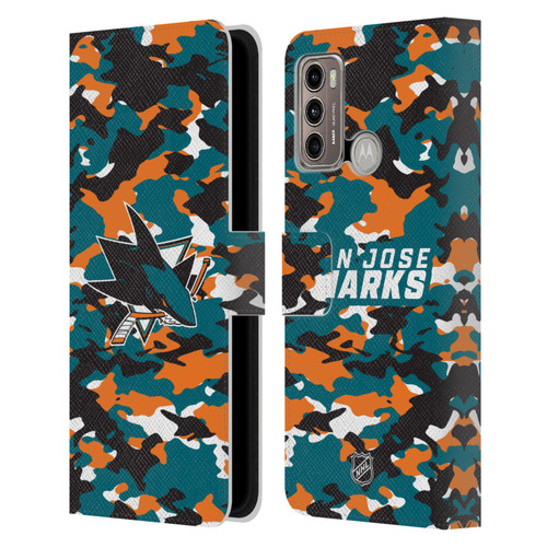 NHL San Jose Sharks Camouflage Leather Book Wallet Case Cover For Motorola Moto G60 / Moto G40 Fusion