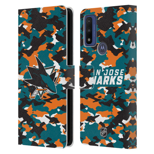 NHL San Jose Sharks Camouflage Leather Book Wallet Case Cover For Motorola G Pure