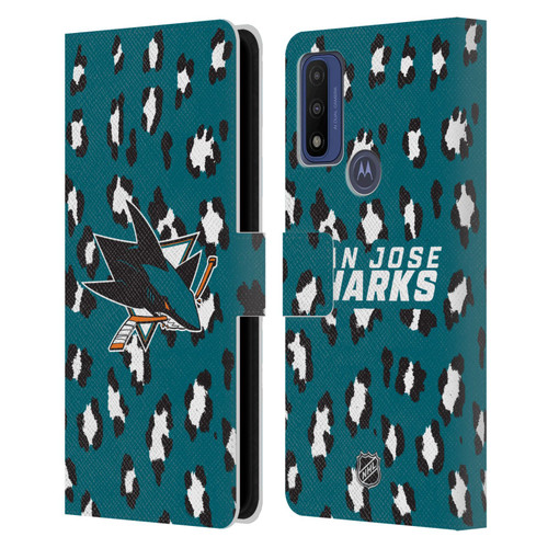 NHL San Jose Sharks Leopard Patten Leather Book Wallet Case Cover For Motorola G Pure
