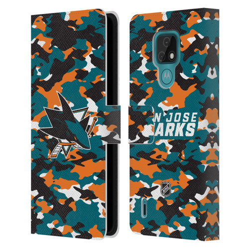 NHL San Jose Sharks Camouflage Leather Book Wallet Case Cover For Motorola Moto E7