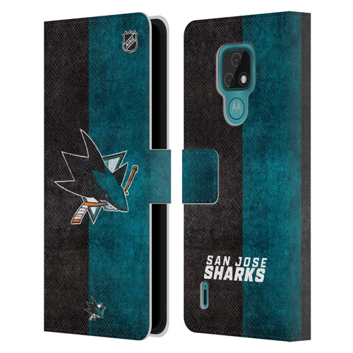 NHL San Jose Sharks Half Distressed Leather Book Wallet Case Cover For Motorola Moto E7