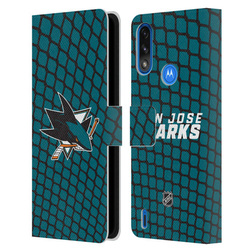 NHL San Jose Sharks Net Pattern Leather Book Wallet Case Cover For Motorola Moto E7 Power / Moto E7i Power