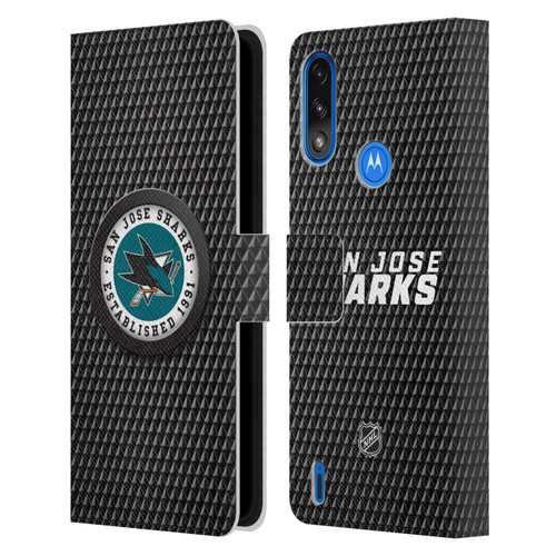 NHL San Jose Sharks Puck Texture Leather Book Wallet Case Cover For Motorola Moto E7 Power / Moto E7i Power