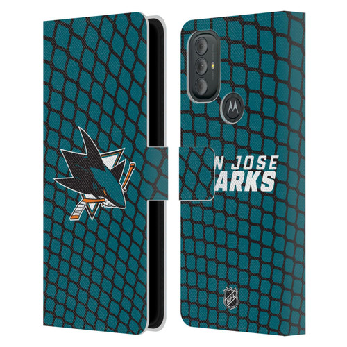 NHL San Jose Sharks Net Pattern Leather Book Wallet Case Cover For Motorola Moto G10 / Moto G20 / Moto G30