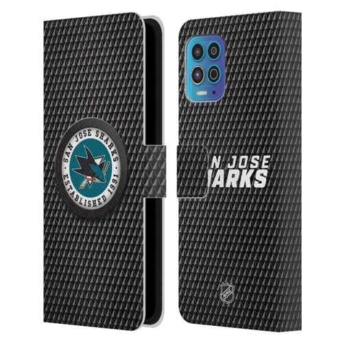 NHL San Jose Sharks Puck Texture Leather Book Wallet Case Cover For Motorola Moto G100