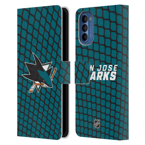 NHL San Jose Sharks Net Pattern Leather Book Wallet Case Cover For Motorola Moto G41