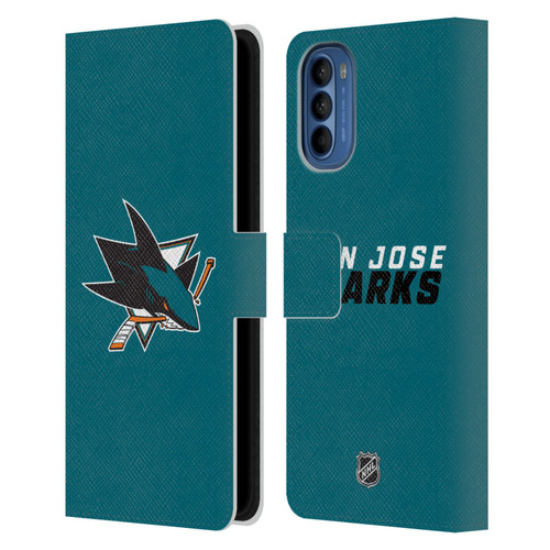 NHL San Jose Sharks Plain Leather Book Wallet Case Cover For Motorola Moto G41