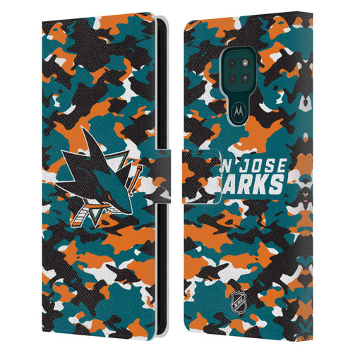 NHL San Jose Sharks Camouflage Leather Book Wallet Case Cover For Motorola Moto G9 Play