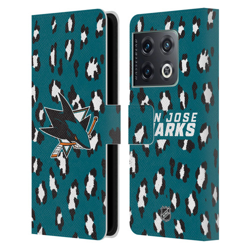 NHL San Jose Sharks Leopard Patten Leather Book Wallet Case Cover For OnePlus 10 Pro