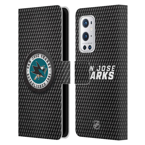 NHL San Jose Sharks Puck Texture Leather Book Wallet Case Cover For OnePlus 9 Pro