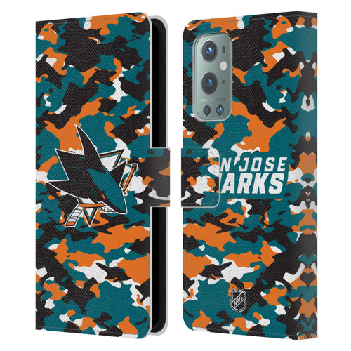 NHL San Jose Sharks Camouflage Leather Book Wallet Case Cover For OnePlus 9