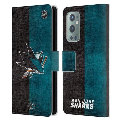 NHL San Jose Sharks Half Distressed Leather Book Wallet Case Cover For OnePlus 9