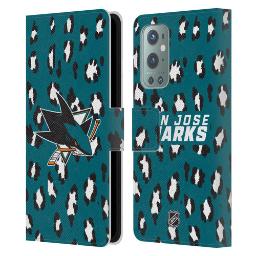 NHL San Jose Sharks Leopard Patten Leather Book Wallet Case Cover For OnePlus 9