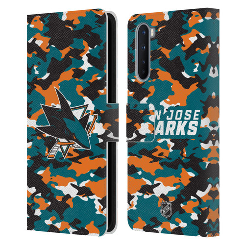 NHL San Jose Sharks Camouflage Leather Book Wallet Case Cover For OnePlus Nord 5G