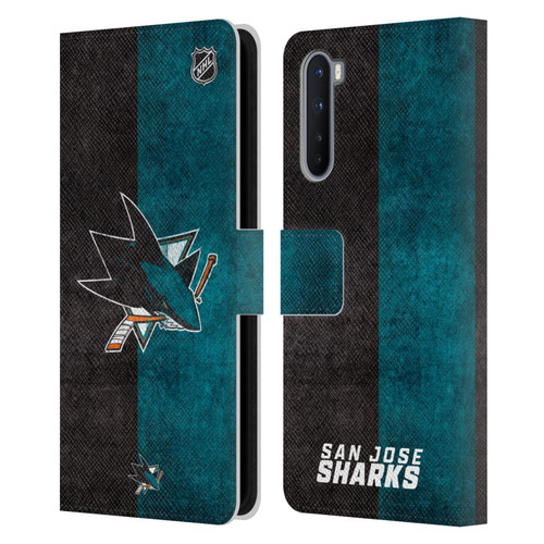 NHL San Jose Sharks Half Distressed Leather Book Wallet Case Cover For OnePlus Nord 5G