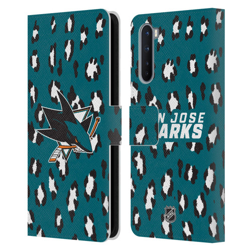 NHL San Jose Sharks Leopard Patten Leather Book Wallet Case Cover For OnePlus Nord 5G