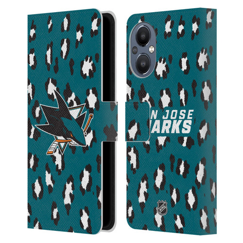 NHL San Jose Sharks Leopard Patten Leather Book Wallet Case Cover For OnePlus Nord N20 5G