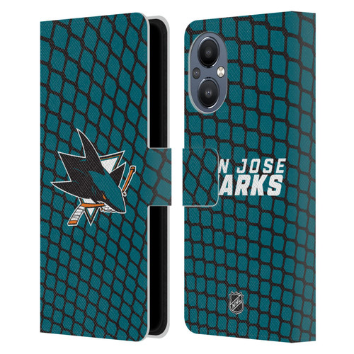 NHL San Jose Sharks Net Pattern Leather Book Wallet Case Cover For OnePlus Nord N20 5G