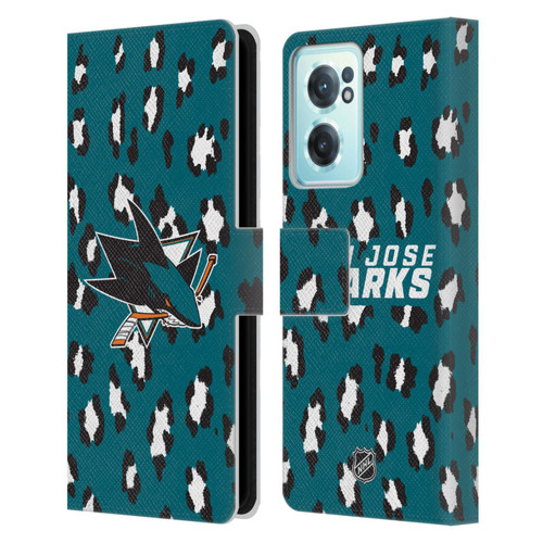 NHL San Jose Sharks Leopard Patten Leather Book Wallet Case Cover For OnePlus Nord CE 2 5G