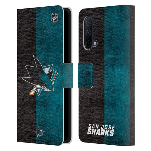 NHL San Jose Sharks Half Distressed Leather Book Wallet Case Cover For OnePlus Nord CE 5G