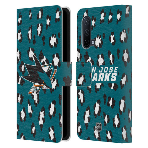 NHL San Jose Sharks Leopard Patten Leather Book Wallet Case Cover For OnePlus Nord CE 5G