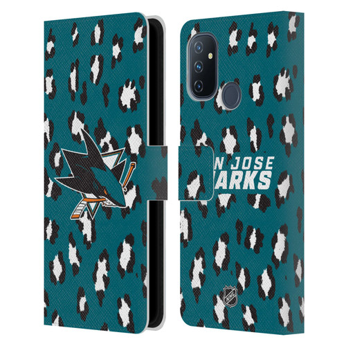 NHL San Jose Sharks Leopard Patten Leather Book Wallet Case Cover For OnePlus Nord N100