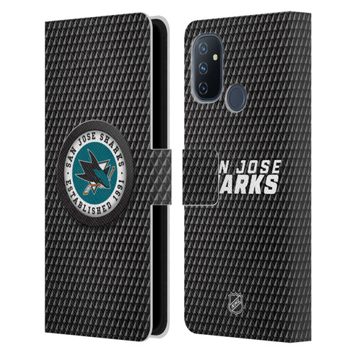 NHL San Jose Sharks Puck Texture Leather Book Wallet Case Cover For OnePlus Nord N100