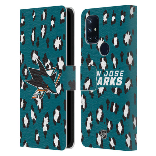 NHL San Jose Sharks Leopard Patten Leather Book Wallet Case Cover For OnePlus Nord N10 5G