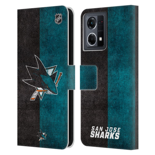 NHL San Jose Sharks Half Distressed Leather Book Wallet Case Cover For OPPO Reno8 4G