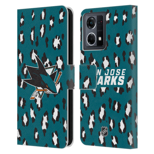 NHL San Jose Sharks Leopard Patten Leather Book Wallet Case Cover For OPPO Reno8 4G