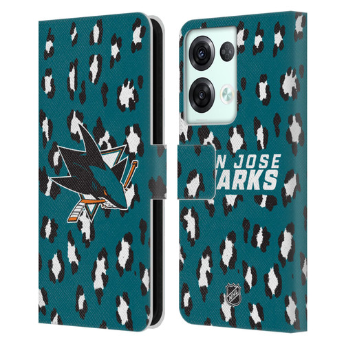 NHL San Jose Sharks Leopard Patten Leather Book Wallet Case Cover For OPPO Reno8 Pro